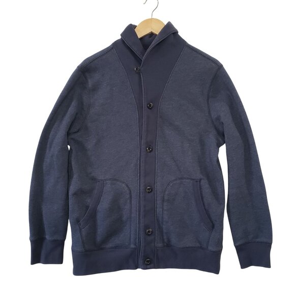 Sonoma Navy Blue Button Up Cardigan Sweater Mens M Grandpa Fall Preppy Layering - Picture 1 of 6